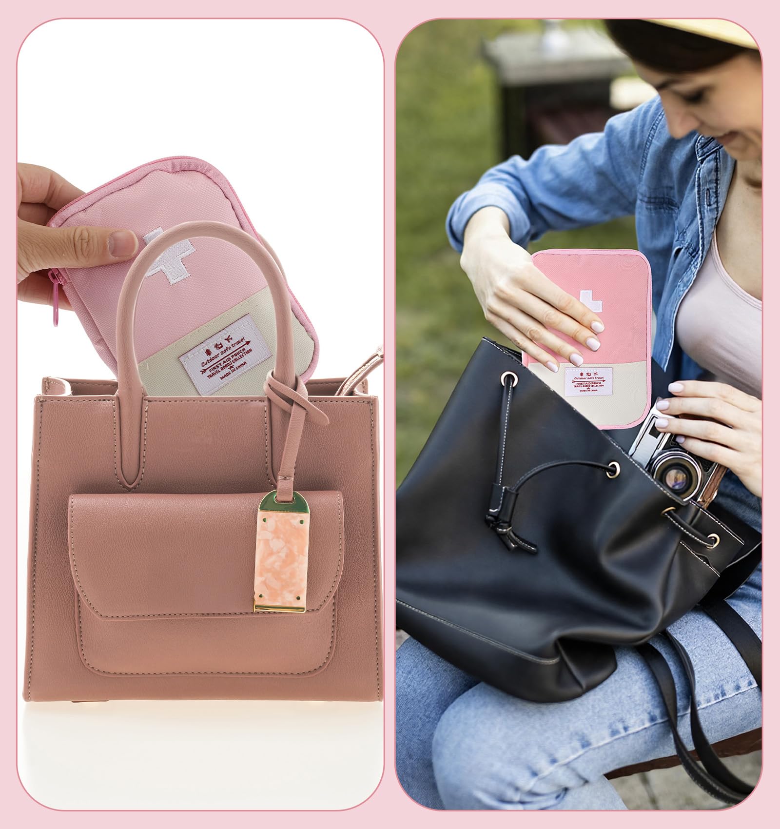 Pink First Aid Kit, 2 Pcs Small First Aid Pouch Empty for Outdoor Indoor, Camping Hiking Traveling, Sports, Car (Pink)