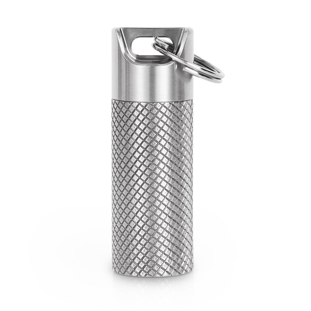 Titanium Pill Box Keychain, Waterproof Compact Pill Organizer for Emergency Pills & Vitamins, Portable Keyring Necklace Holder, 