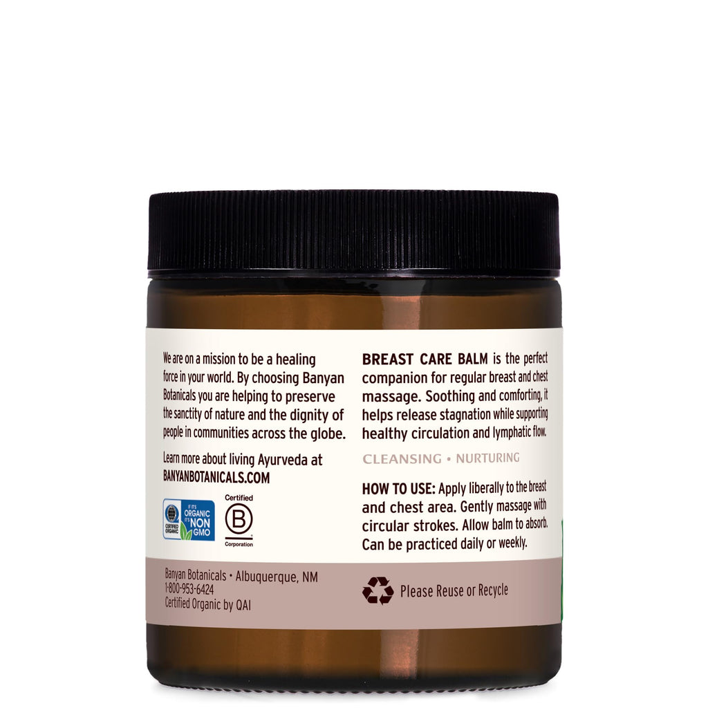 Banyan Botanicals Breast Care Balm - Organic Herbal Salve with Tulsi & Palmarosa - for Lymph Massage & Breast Health - Promotes