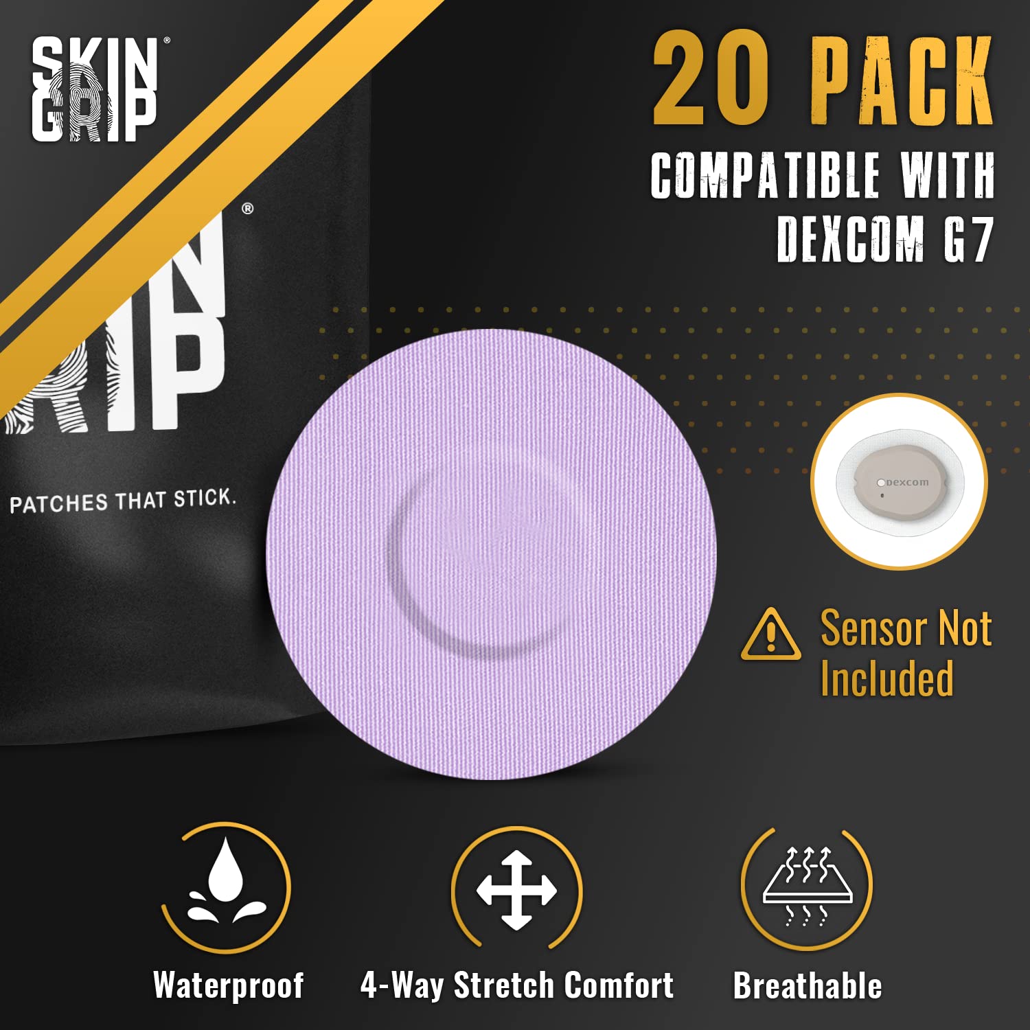 Skin Grip Adhesive Patches Compatible with Dexcom G7 & Stelo CGM - Waterproof & Sweatproof Cover for Continuous Glucose Monitor