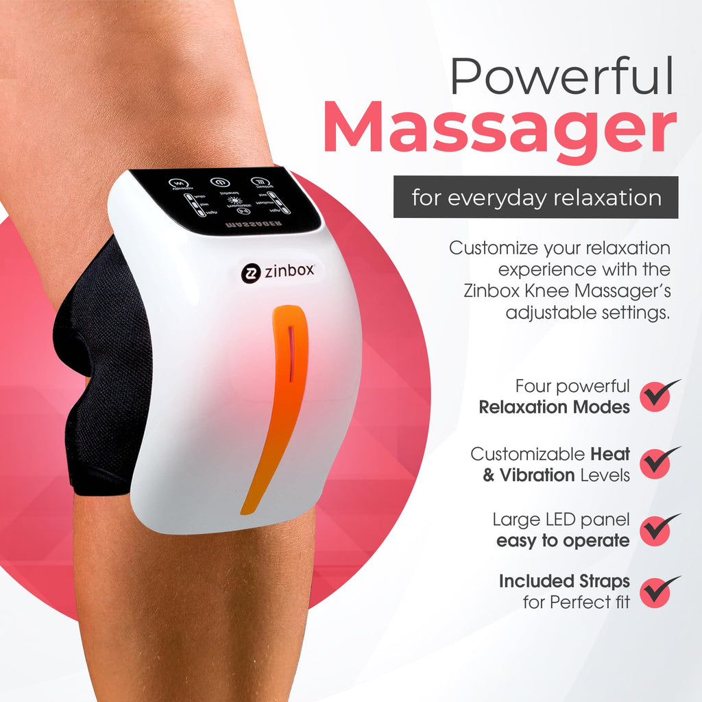 zinbox Upgraded 4-in-1 Portable Knee Massager w/Red Light, Vibration Massage, & Soothing Heat for Relaxation, Comfort Everyday -