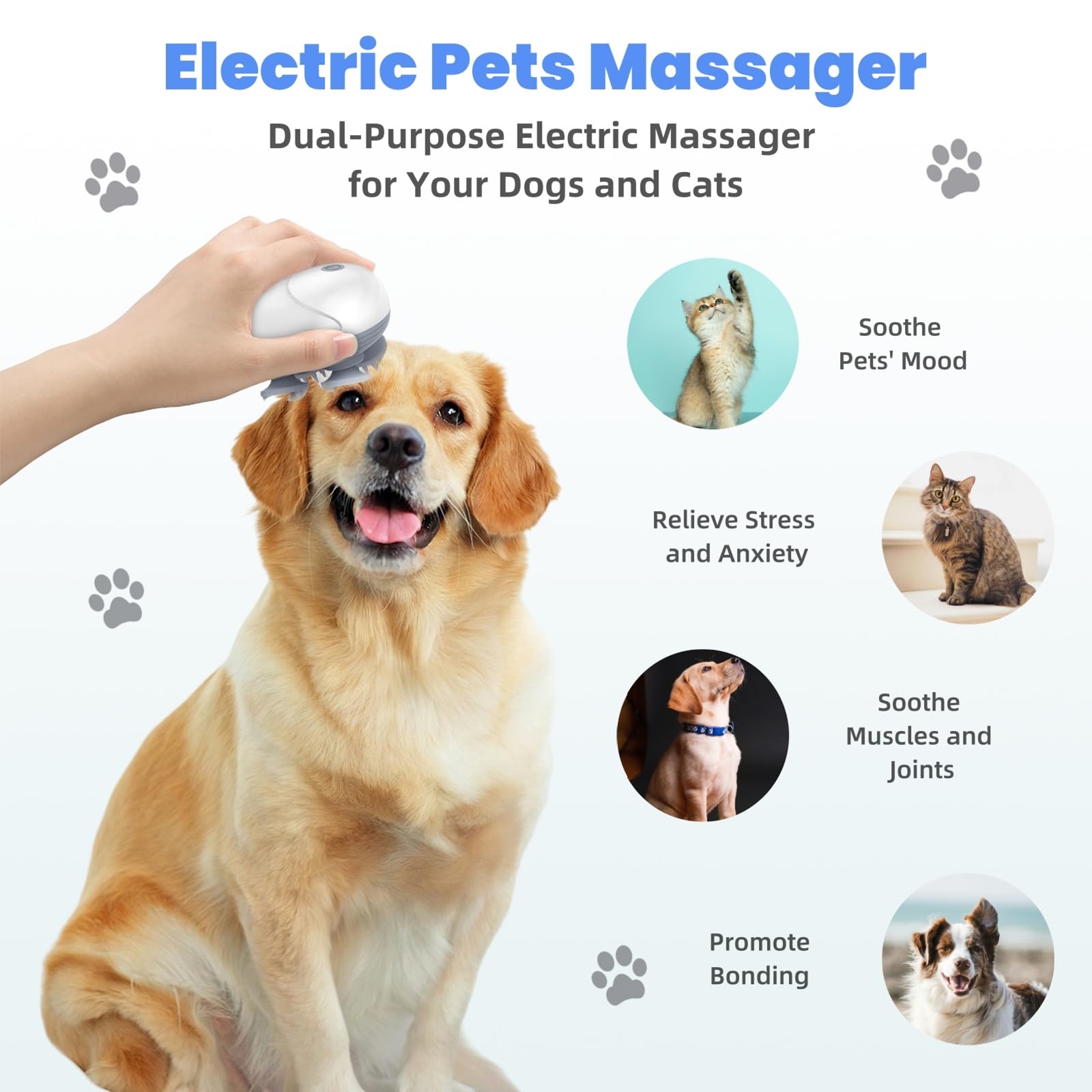 LeCoirrax Upgraded Electric Scalp Massager for Men Women, Handheld Cat Dog Pet Head Massager with 4 Massage Heads, 3 Speeds, Wat