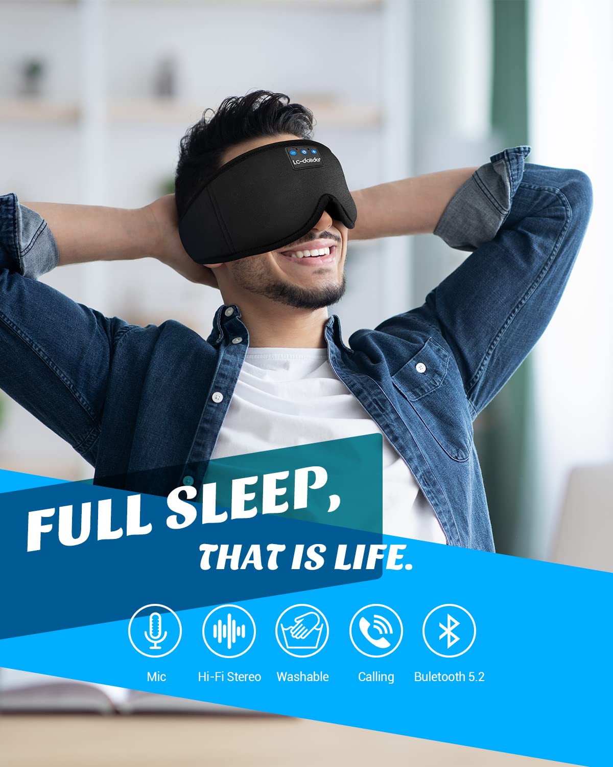LC-dolida Sleep Mask with Bluetooth Headphones, Sleep Headphones Bluetooth Sleep Mask Eye Mask Pressure Relief Night Sleeping He