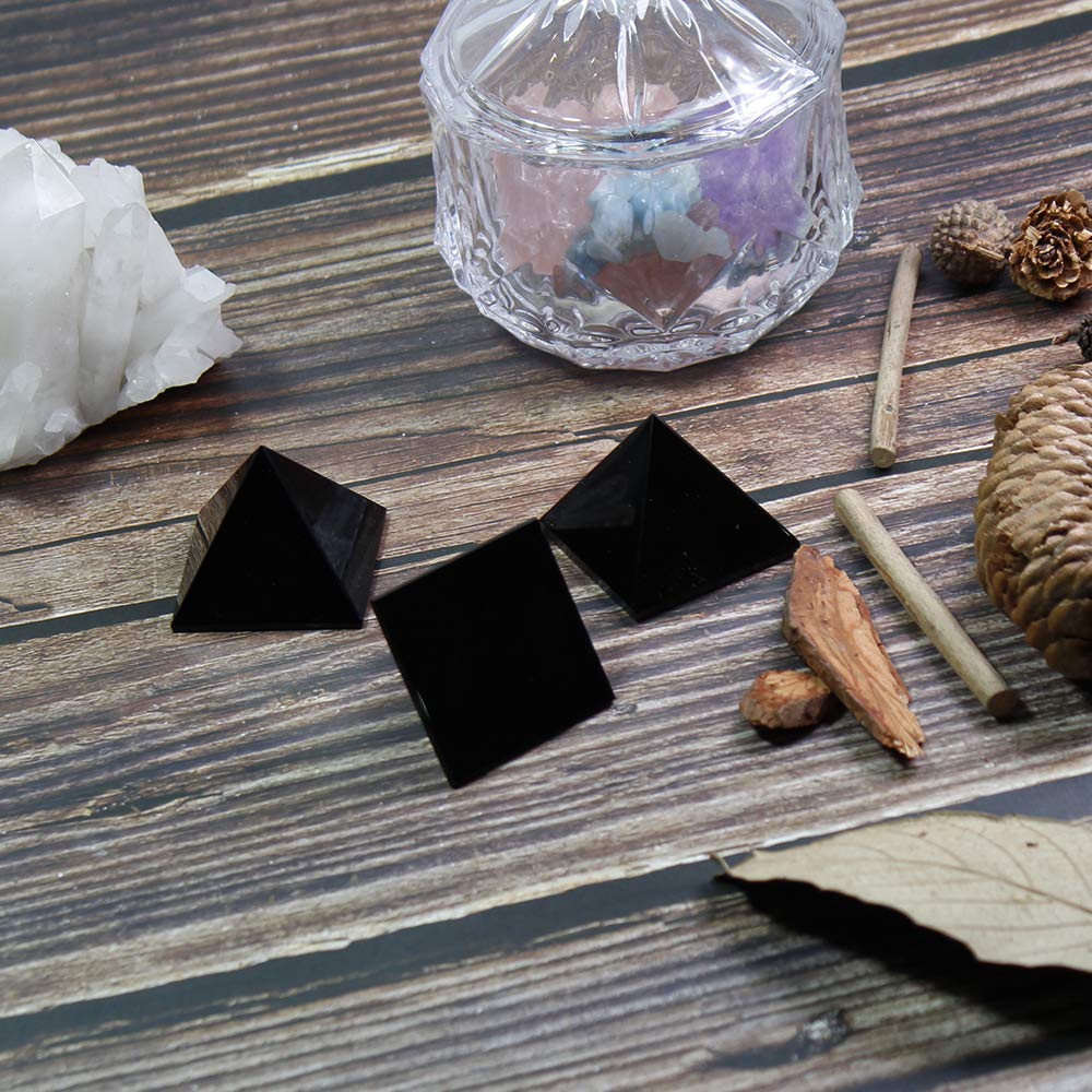 Runyangshi Natural Black Obsidian Crystal Pyramid Energy Generator | 1.6x1.6in (4x4cm) Healing Crystal Pyramid for Protection &