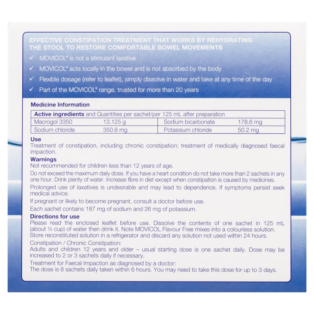 Movicol Flavour-Free Laxative Powder Sachets - 13g Each - 30 Pack - Gentle and Effective Relief from Constipation - Easy to Mix