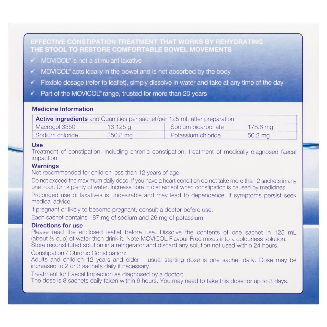 Movicol Flavour-Free Laxative Powder Sachets - 13g Each - 30 Pack - Gentle and Effective Relief from Constipation - Easy to Mix