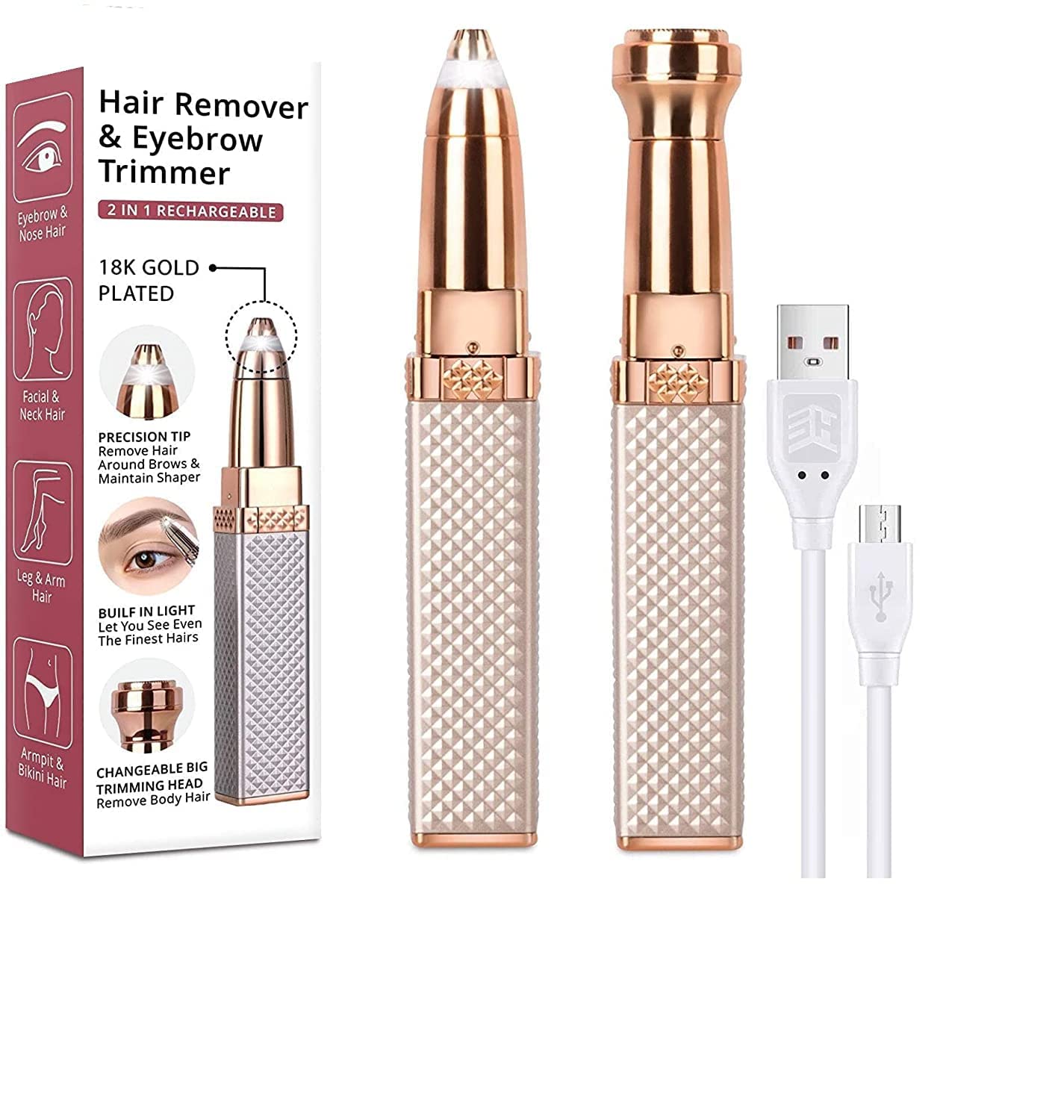 Triptool Eyebrow Trimmer For Women  2In1 Rechargeable Facial Hair Remover With Replaceable Heads | Painless Eyebrow Razor & P