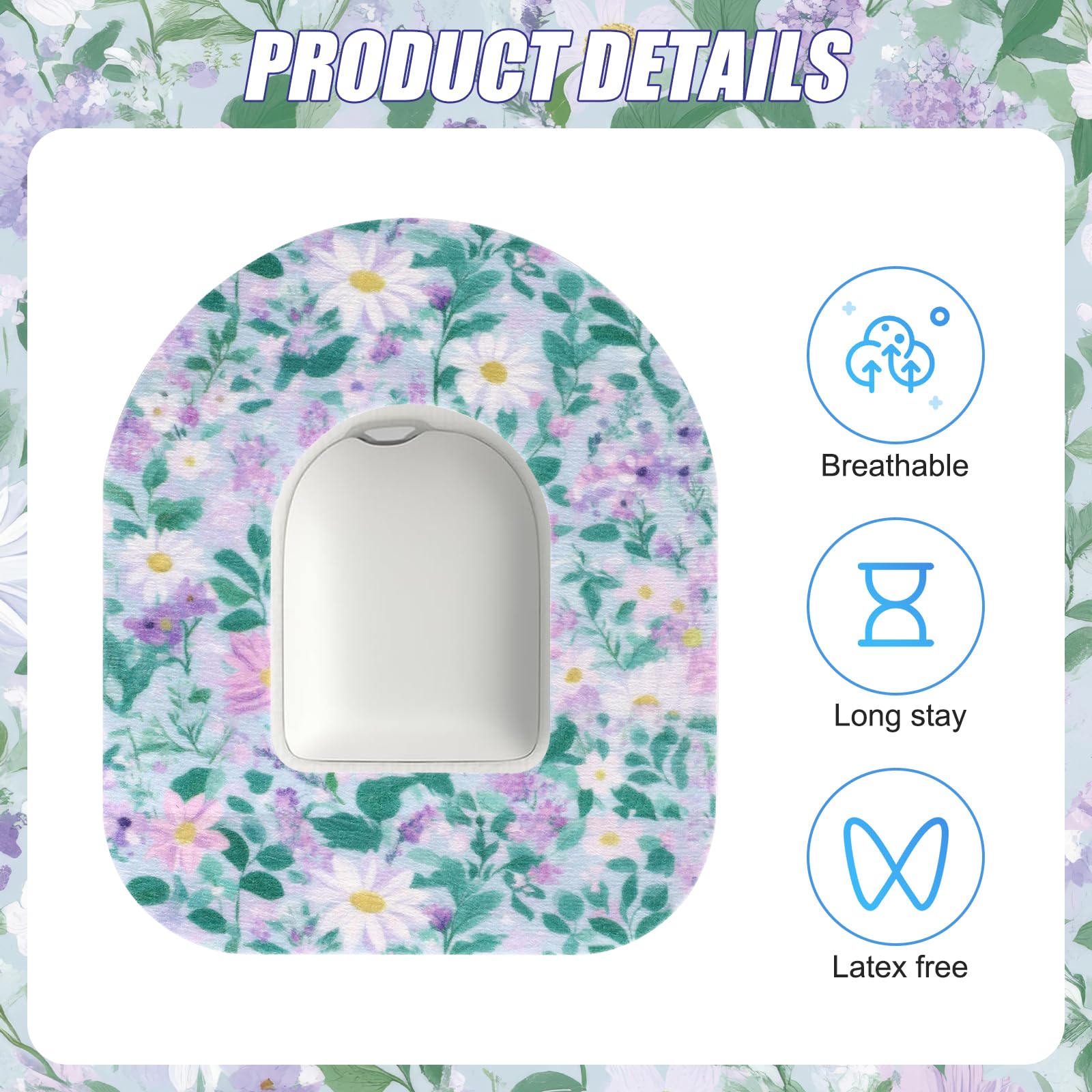 25pcs Adhesive Patches for Omnipod 5, Floral Style Sensor Patches Waterproof & Breathable CGM Overpatch Sensor Cover Compatible