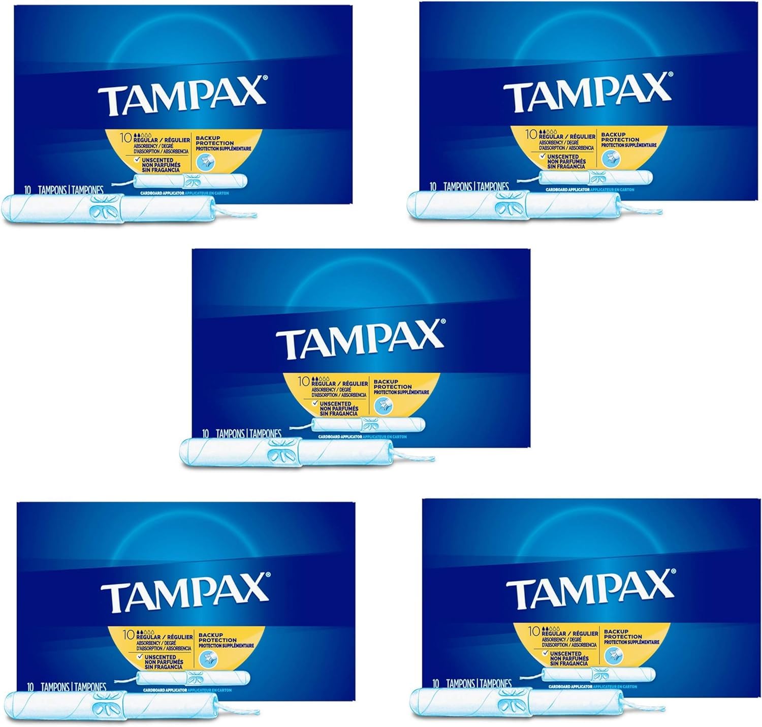 Tampax Tampons Regular Absorbency - 10 ct, Pack of 5