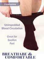 Hugh Ugoli Diabetic Socks for Men, Loose Ankle Socks Bamboo, Extra-Wide, Thin, Seamless Toe and Non-Binding Top, 4 Pairs, Burgun