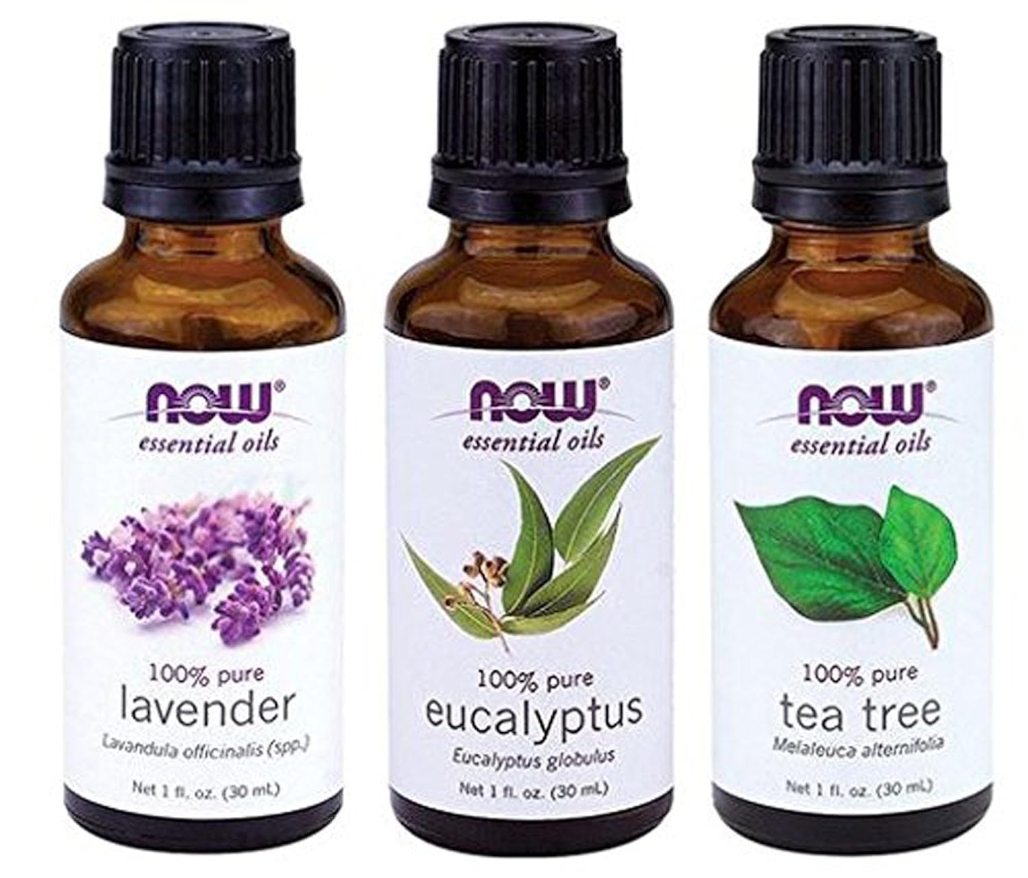 Now Foods 3-Pack Variety of Now Essential Oils: Tea Tree, Eucalyptus, Lavender