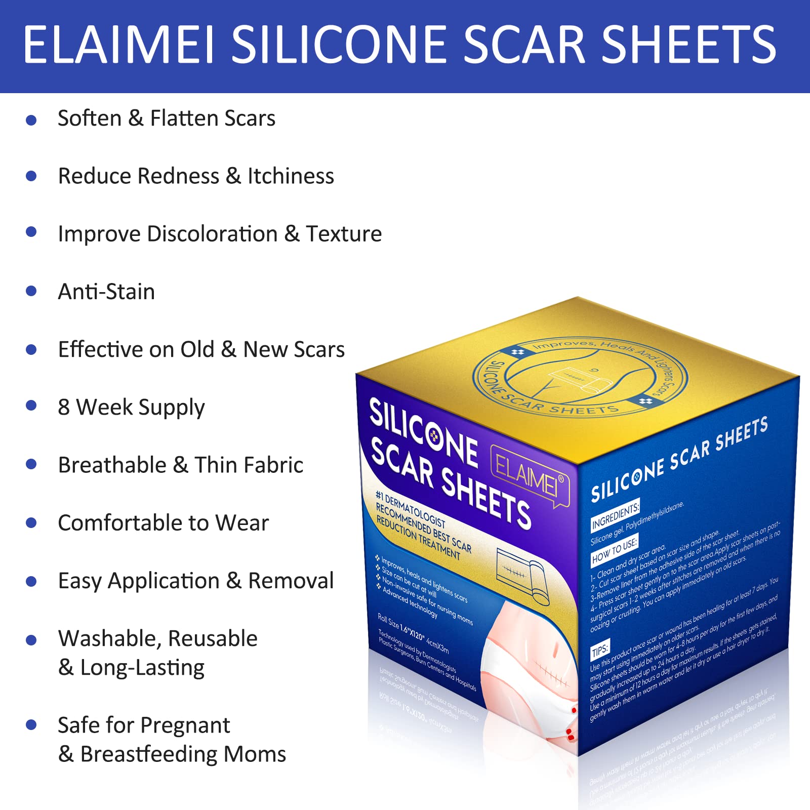 Silicone Scar Sheets (1.6    x 120   ), Clear Gel Silicone Scar Tape, Invisible Medical Grade Scar Silicone Strips, Transparent