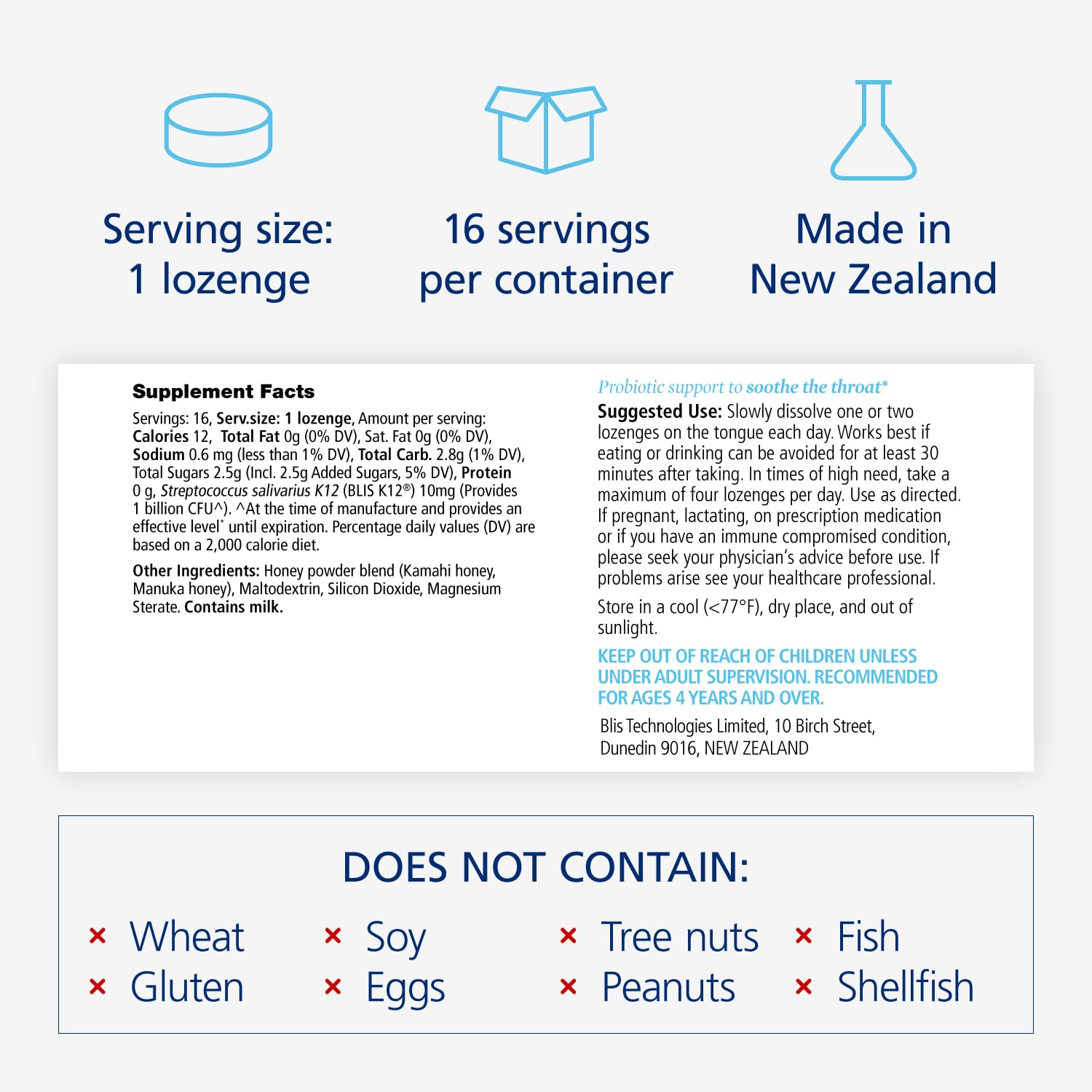 BLIS HoneyBlis Oral Probiotic Throat Lozenges with Soothing Manuka Honey K12 Probiotics (1 Billion Cfu) to Support Immunity & So