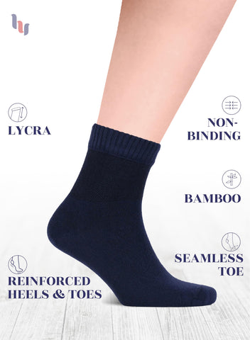 Hugh Ugoli Diabetic Socks for Men, Loose Ankle Socks Bamboo, Extra-Wide, Thin, Seamless Toe and Non-Binding Top, 4 Pairs, Navy B