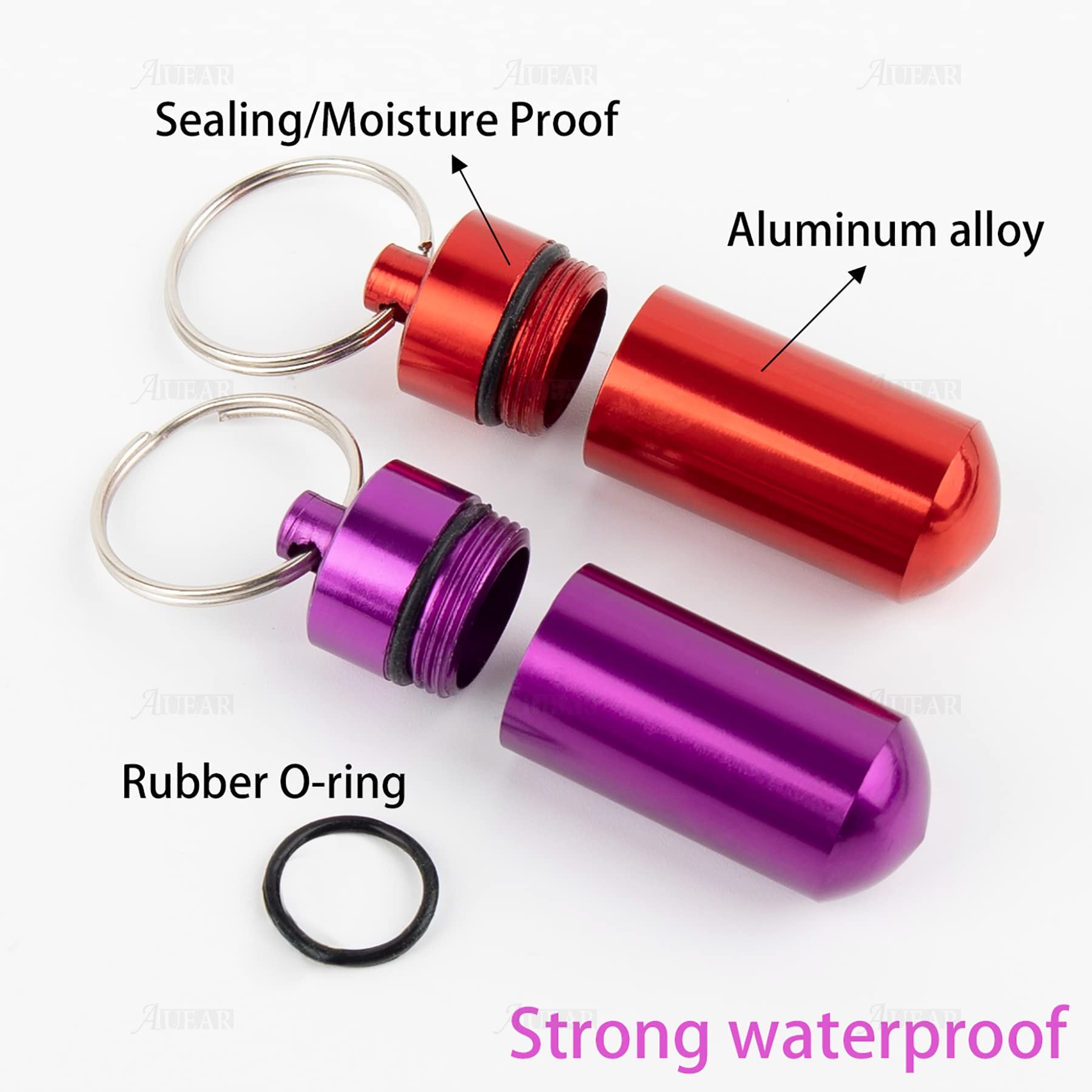 AUEAR, 15 Pack Mini Pill Box Keychain Waterproof Aluminum Container Tube for Outdoor Camping Travel