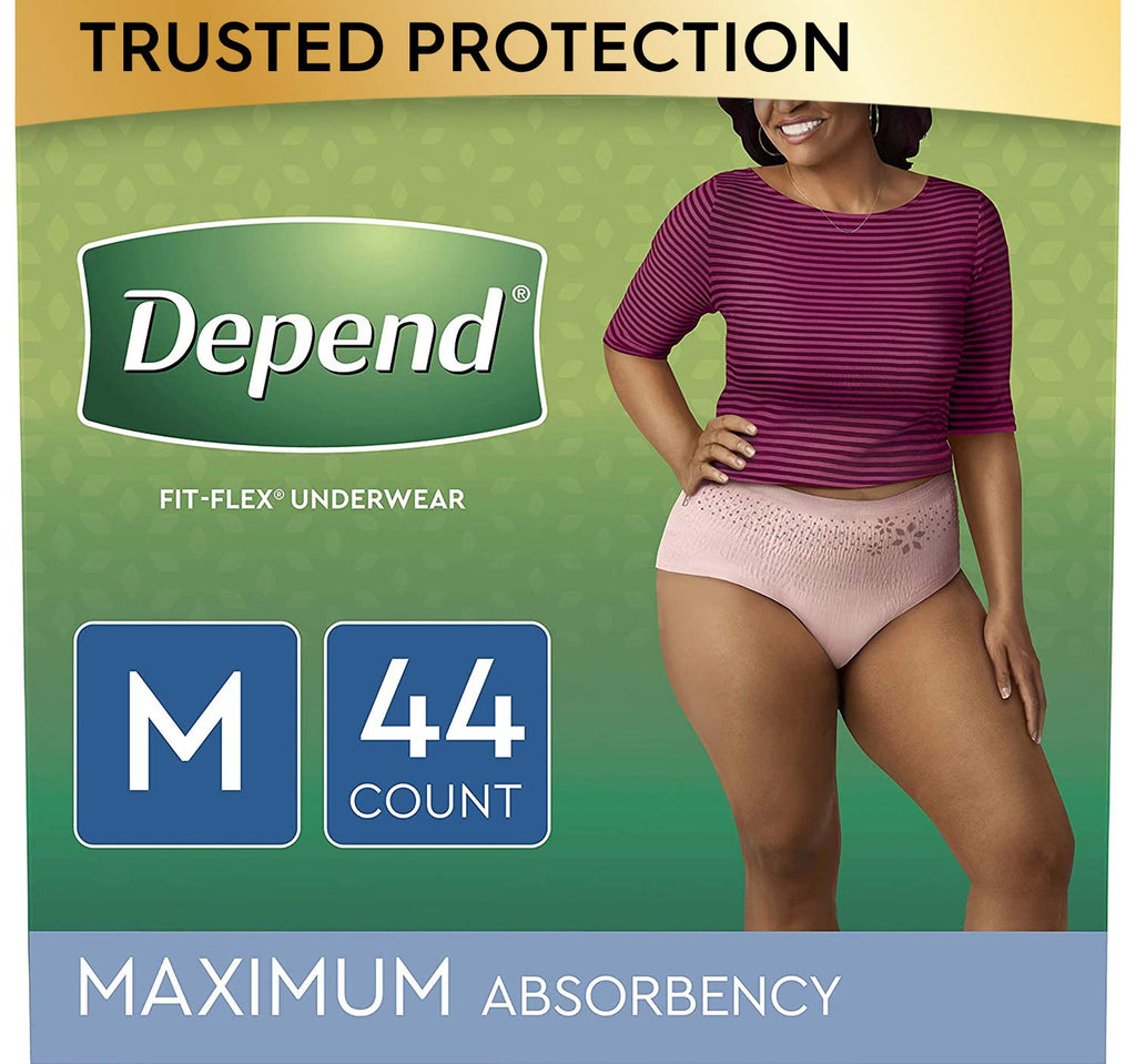 Depend FIT-FLEX Incontinence Underwear for Women, Disposable, Maximum Absorbency, Medium, Blush, Tan (44 Count)