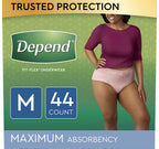 Depend FIT-FLEX Incontinence Underwear for Women, Disposable, Maximum Absorbency, Medium, Blush, Tan (44 Count)