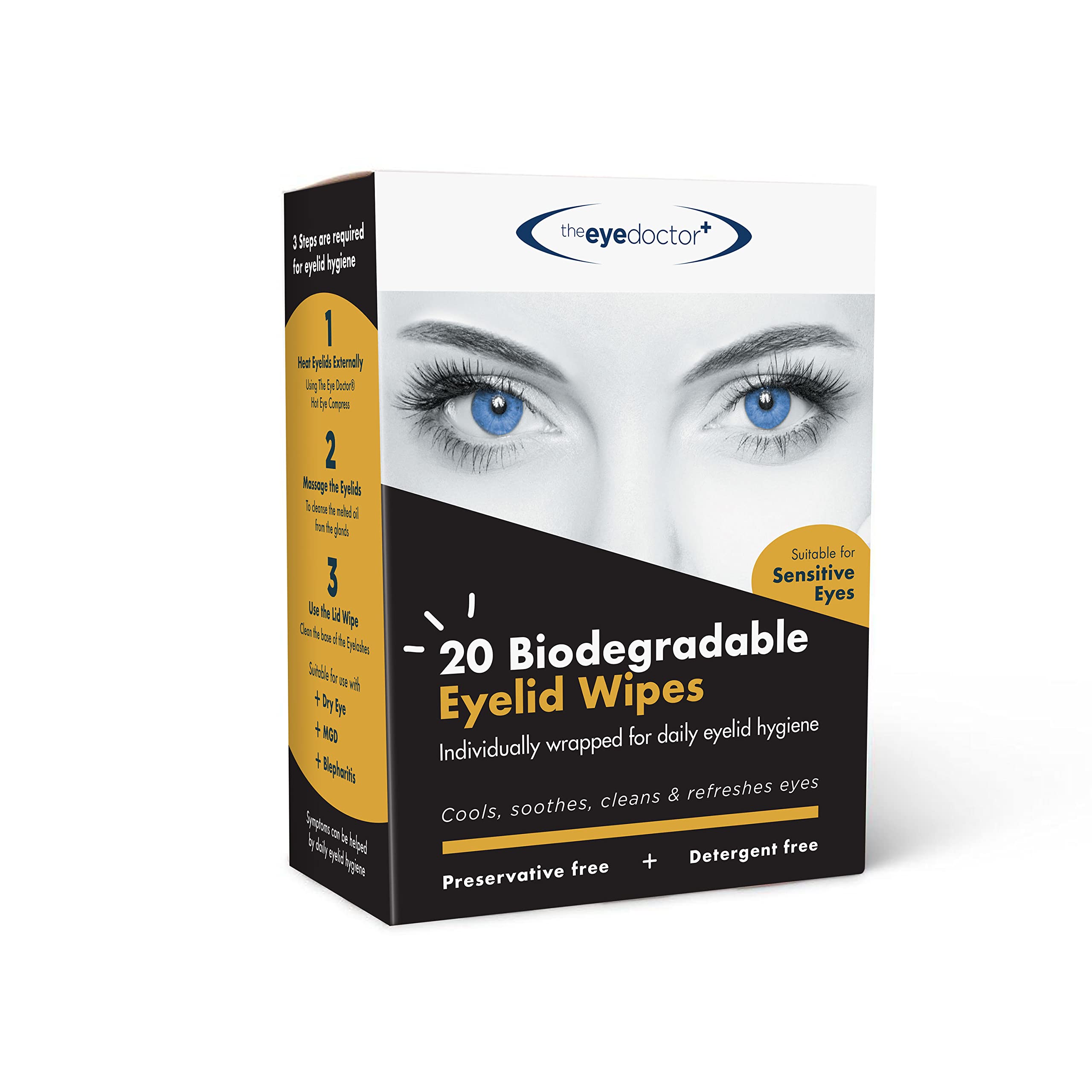The Eye Doctor Eyelid Wipes - 20 x Single use Eyelid Wipes - Suitable for Sensitive Eyes, Dry Eyes, Blepharitis & MGD - Detergen