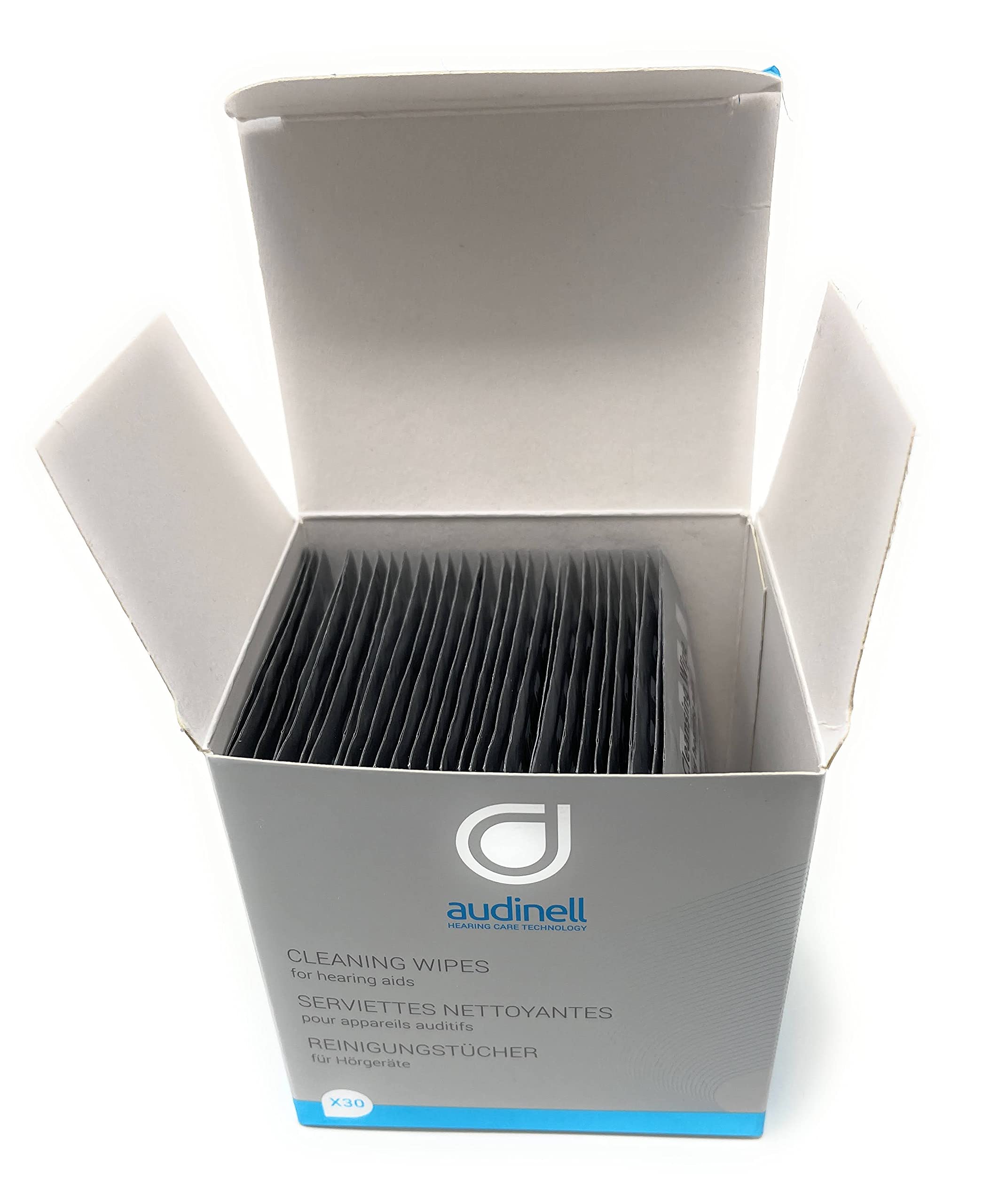 Audinell Cleaning Wipes | 30 Individually-Wrapped, Alcohol-Free | Cleans, Removes Earwax & Sweat from Hearing Aids, Earmold, Air