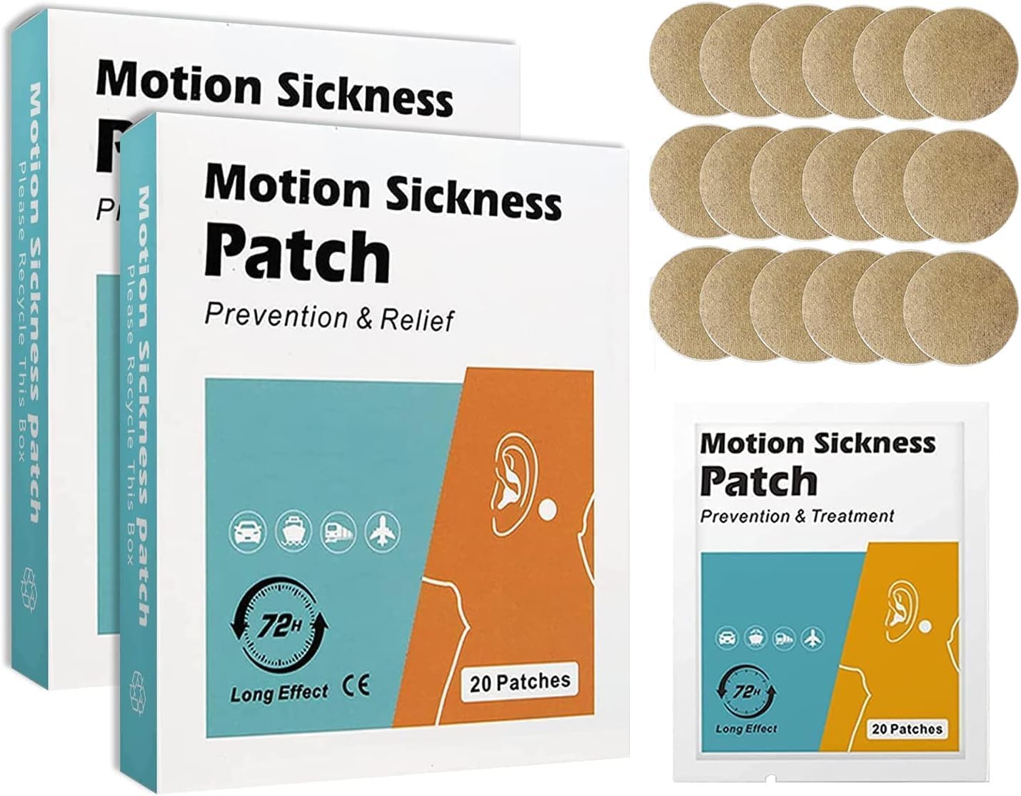 40 Counts Motion Sickness Patches for Car and Boat Rides, Cruise and Airplane Trips - Relieve Dizziness&Vomiting from Seasicknes