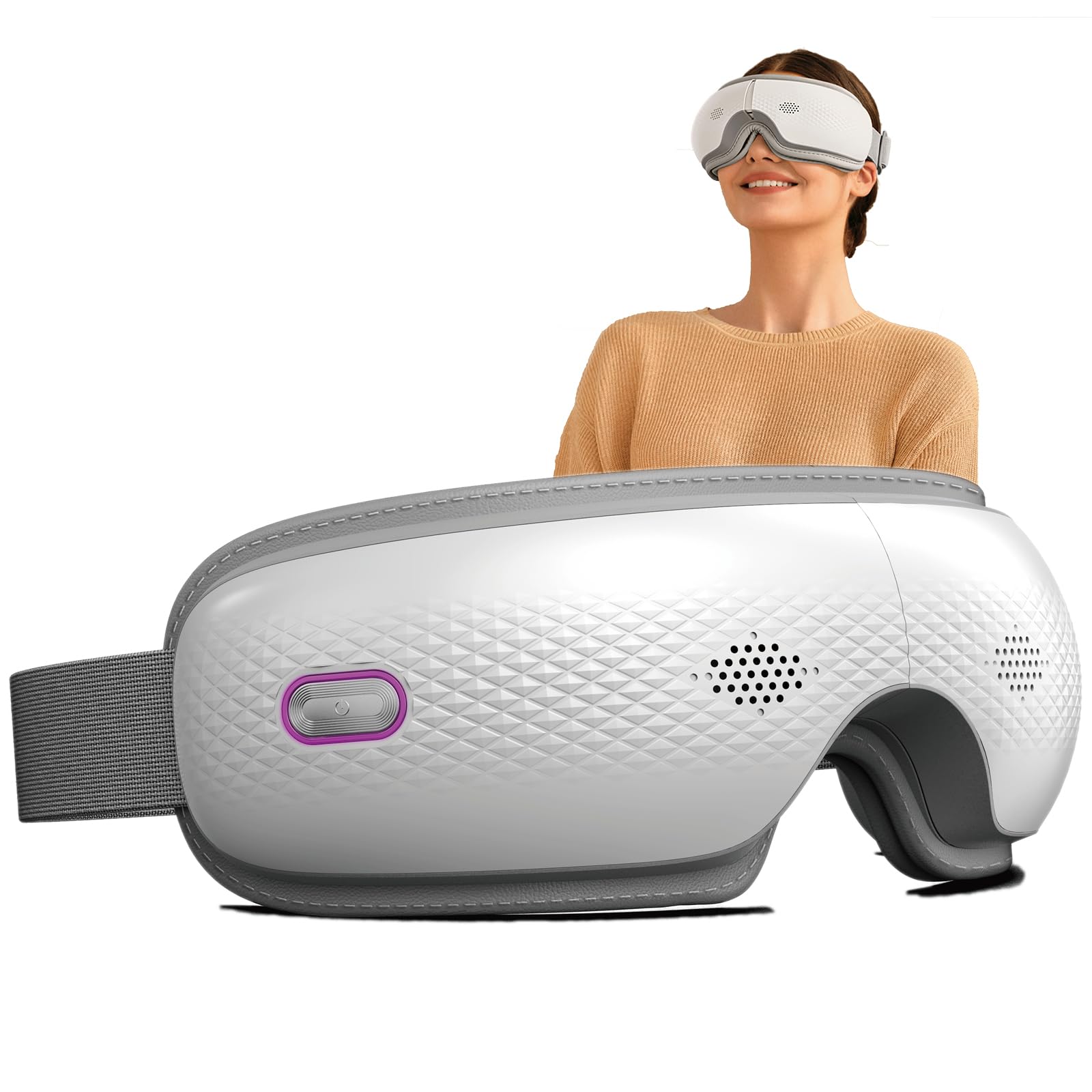 SKG Eye Massager with Heat & Music, Foldable Eye Mask for Migraine & Strain, 5 Massage Modes, Perfect Relaxation Birthday Gifts 
