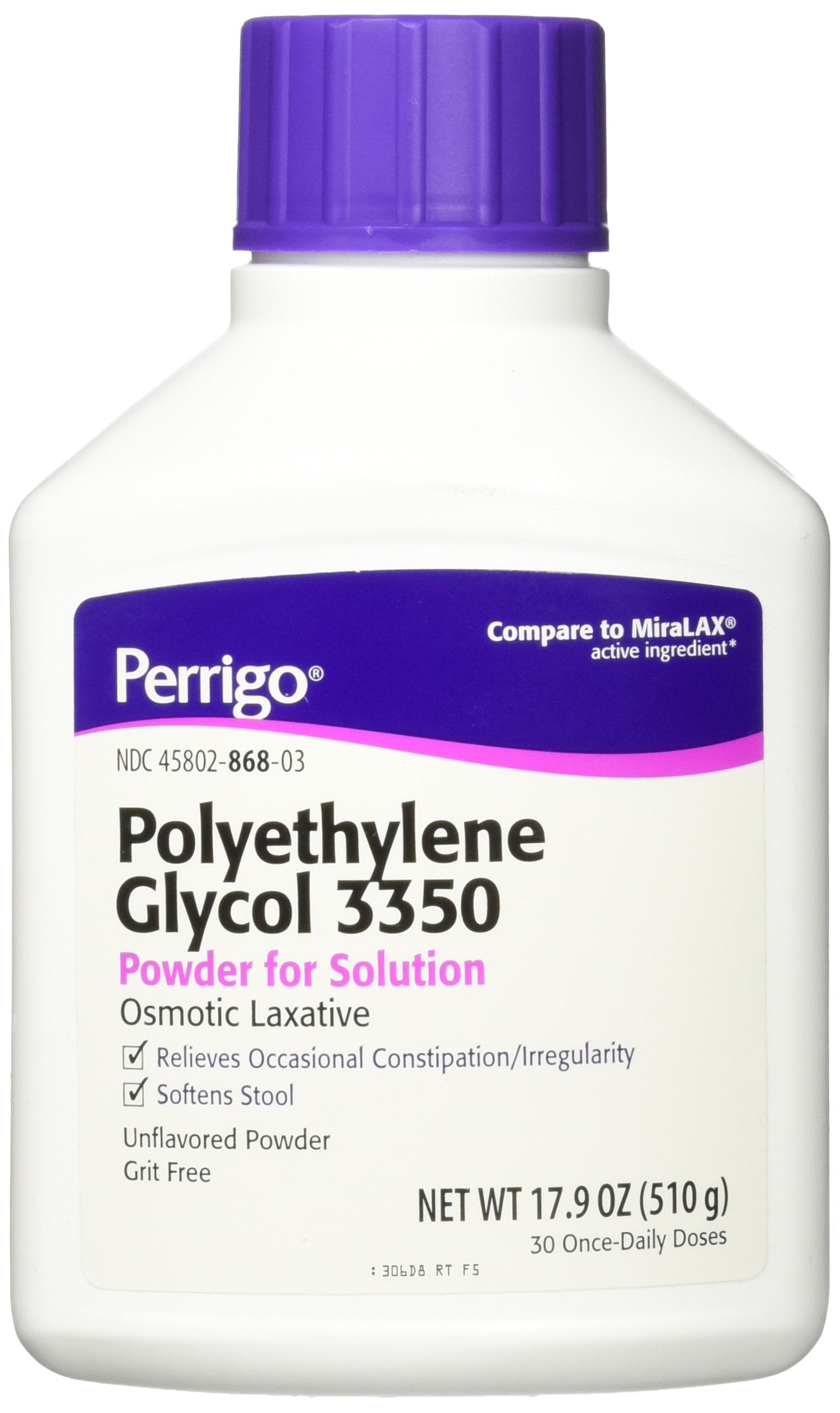 Perrigo Polyethylene Glycol 3350 17.9 Oz (510gm) Powder (Compare to Miralax)