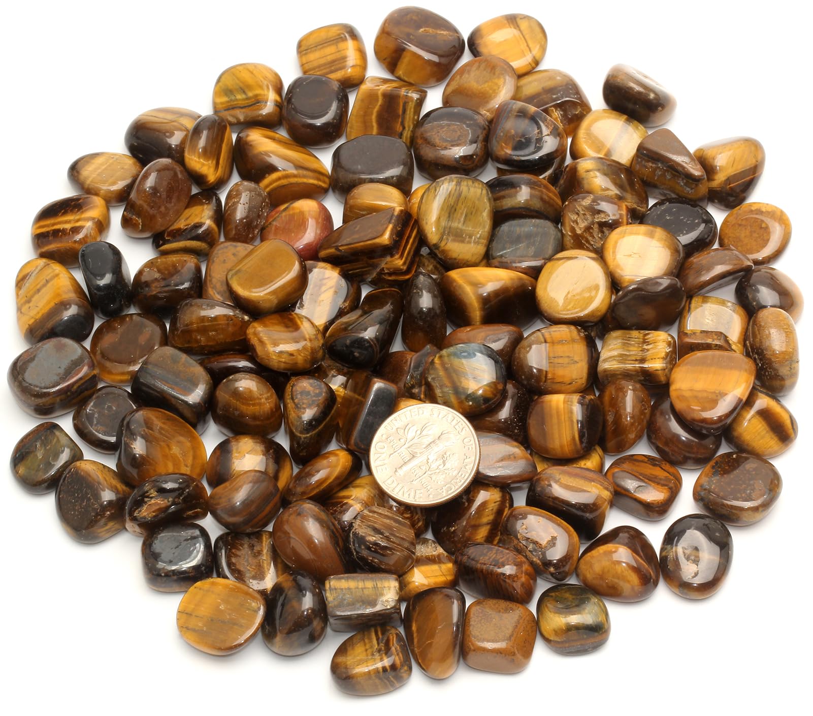 ZenQ 1 lb Tigers Eye Tumbled Stone Chips Crushed Natural Crystal Quartz Pieces 0.47-0.66 Inch Each