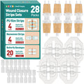 AZEN 28 Pack Wound Closure Strips, 3 Types Butterfly Bandages, Emergency Laceration Closure Kit, Repair Wounds Without Stitches,