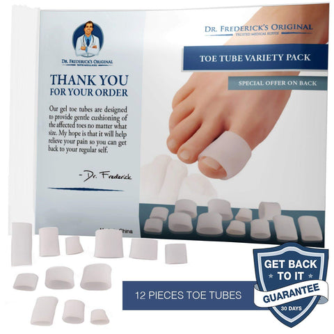 Dr. Frederick's Original Gel Toe Tubes 12 Piece Variety Pack - Small, Medium and Large Sizes - Toe Protectors & Separators for C
