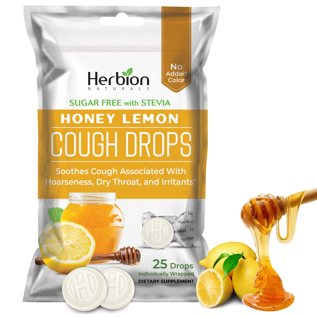 Herbion Naturals Cough Drops with Honey Lemon Flavor, Sugar-Free with Stevia, Dietary Supplement, Soothes Cough, for Adults and 