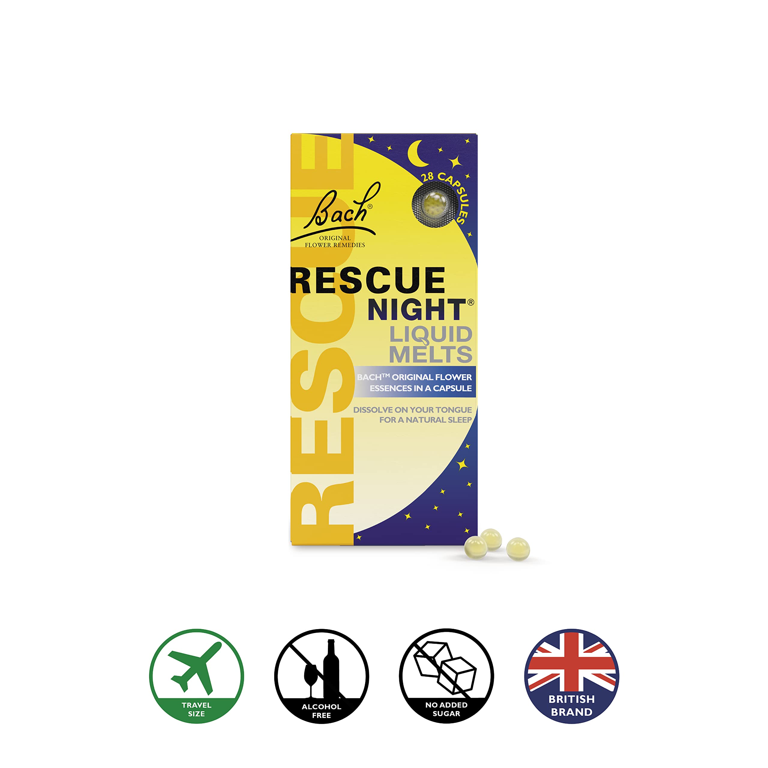 Nelsons Rescue Remedy Capsules, Night Liquid Melts, Flower Essences, Ideal to Be Ready for The Day Ahead, Easy to Use Format,28