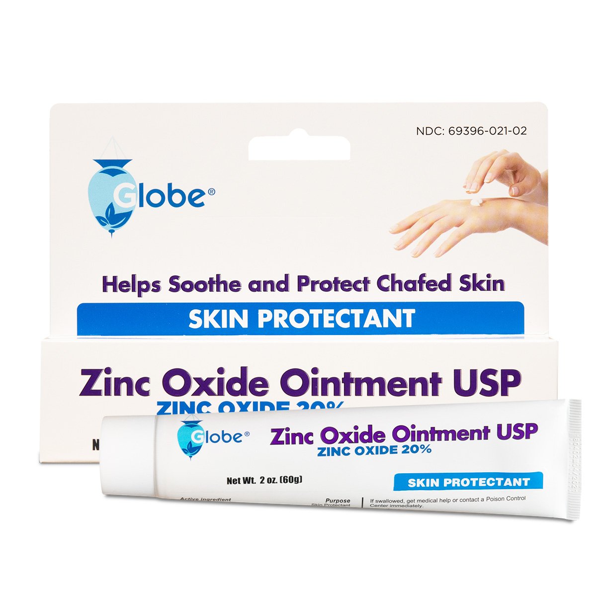 GLOBE Zinc Oxide Ointment 20%, 2 Ounce Tube, Advanced Skin Protection, for Diaper Rash, Relief from Poison Ivy, Sumac & Oak, Pro