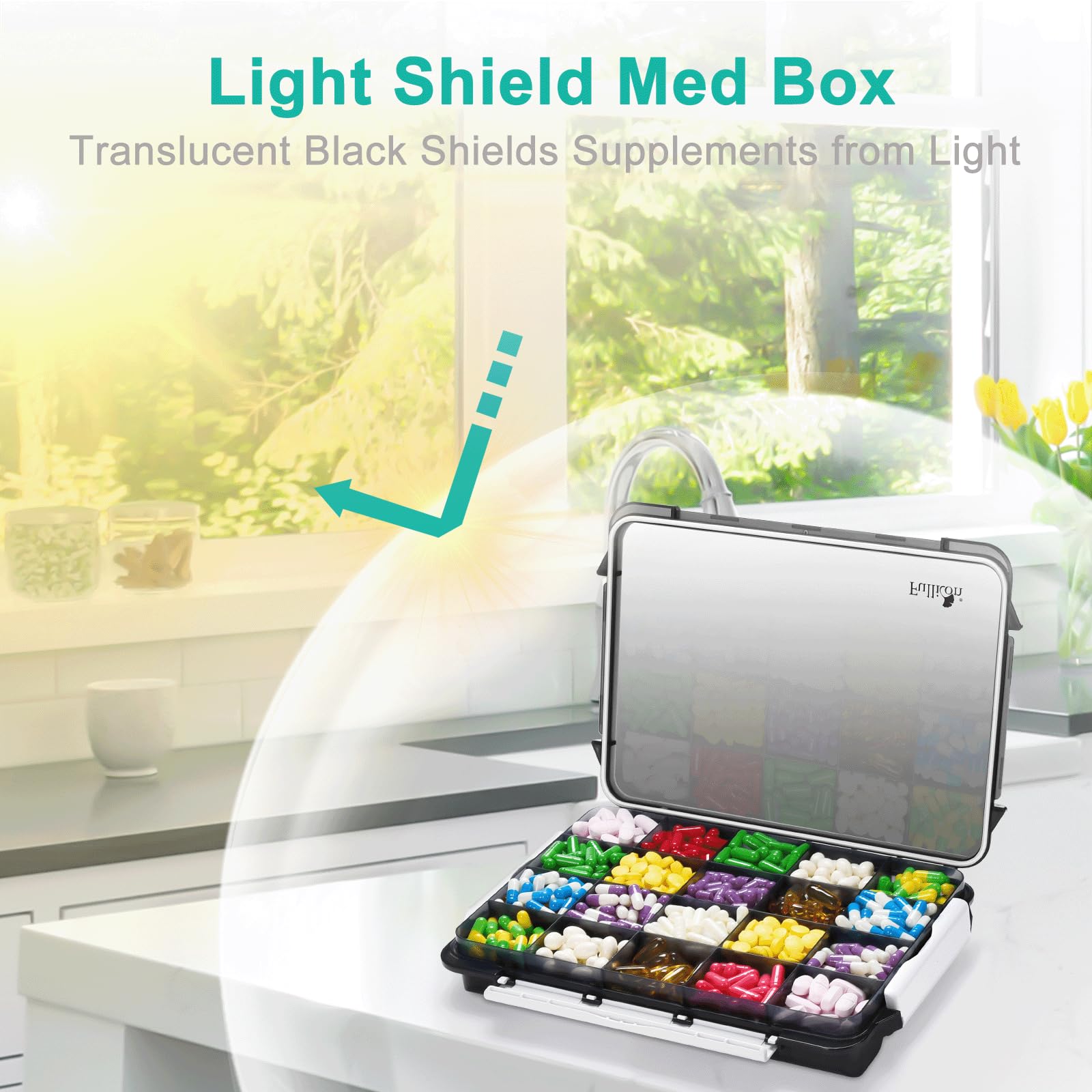 Fullicon Extra Large Pill Organizer with Moisture Proof Design, Travel Jumbo Pill Box with 20 Compartment, Supplement Organizer