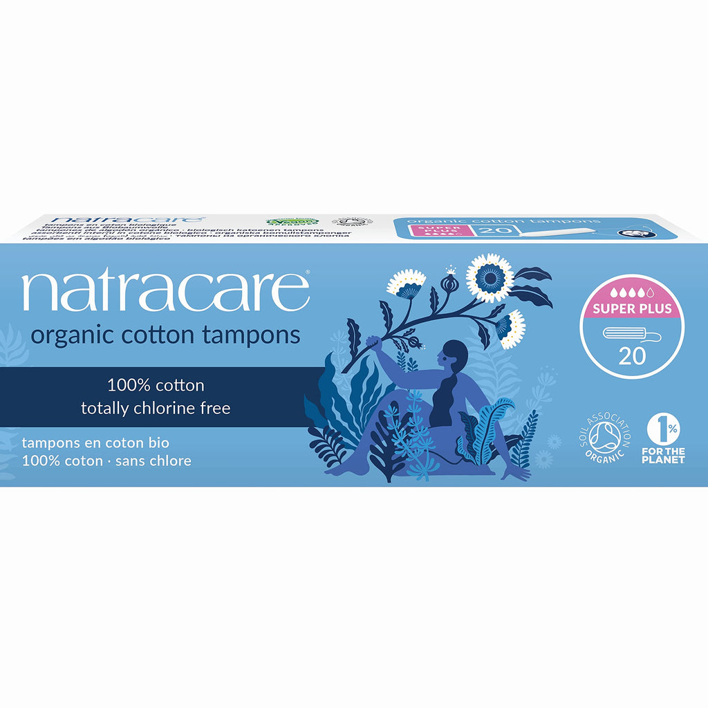 Natracare Non-Applicator 100% Organic Cotton Tampons, Super Plus, Totally Chlorine Free, Biodegradable and Compostable (12 Pack,