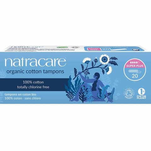 Natracare Non-Applicator 100% Organic Cotton Tampons, Super Plus, Totally Chlorine Free, Biodegradable and Compostable (1 Pack, 
