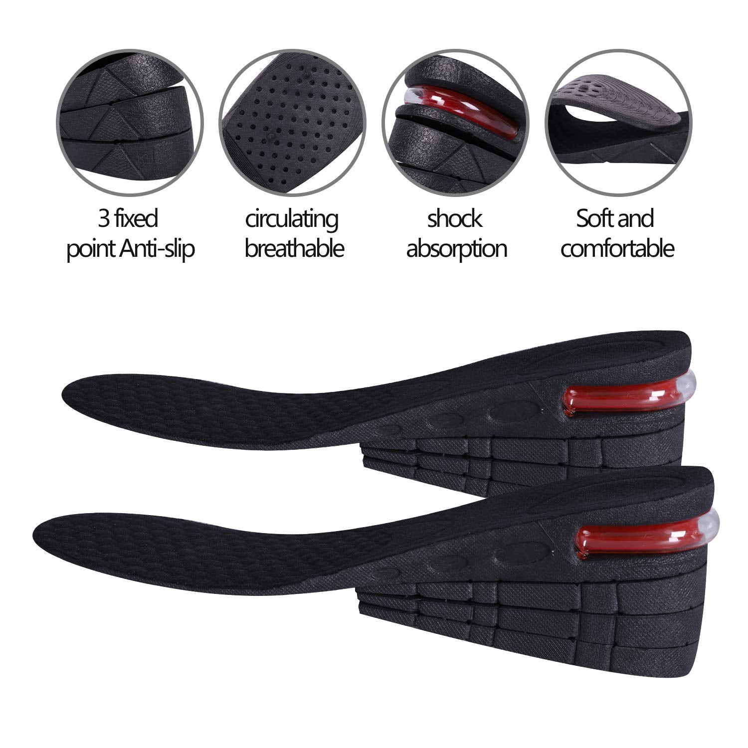 3-Layer Unisex Height High Increase Shoe Insoles for Men Women Shoe Pad Lift Kit Air Cushion Heel Inserts 3 Layer (2.75 / 7cm)