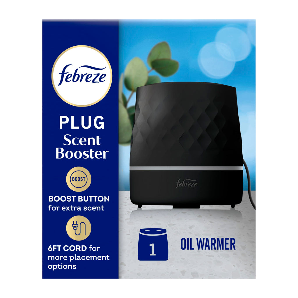 Febreze Plug Scent Booster in Black, Continuous Scent Device Oil Diffuser, Compatible with Febreze Air Freshener Plug in Refills