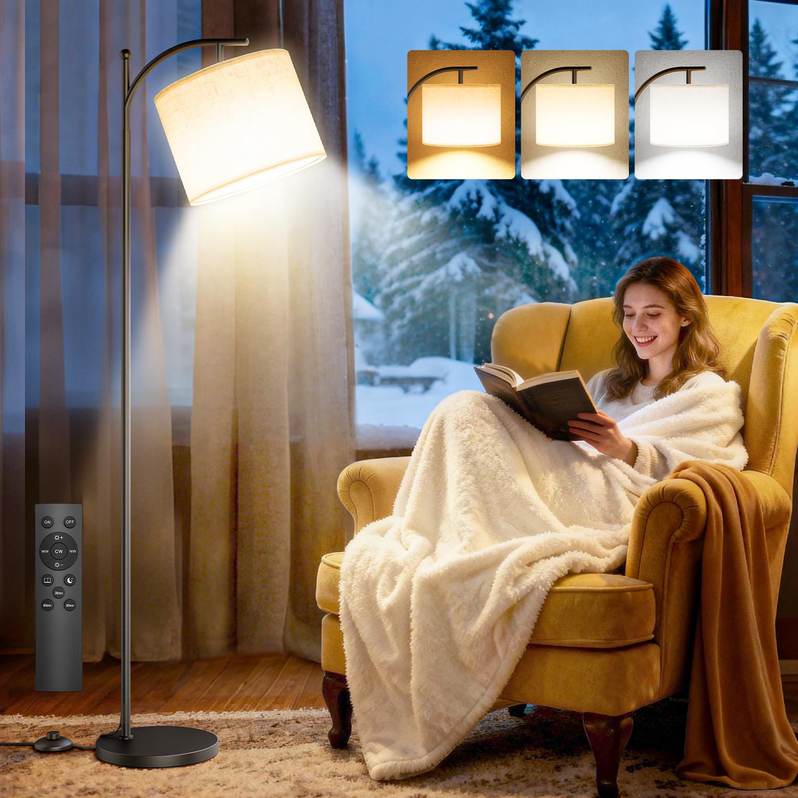 VOLISUN 10000 Lux Light Therapy Lamp, Sunlight Lamp with Magnetic Remote & Foot Switch, Adjustable Color/Brightness/Timer Happy 