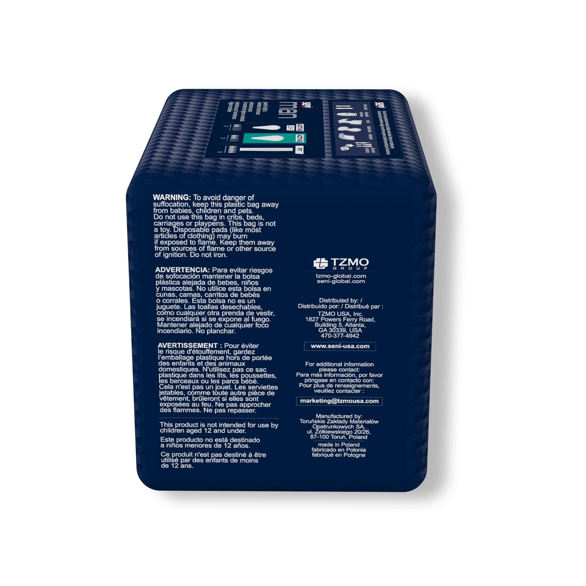 Seni Man Active Male Incontinent Pad Cup Shape 8-9/10 X 10-3/5 Inch S-A015-US1, 90 Ct