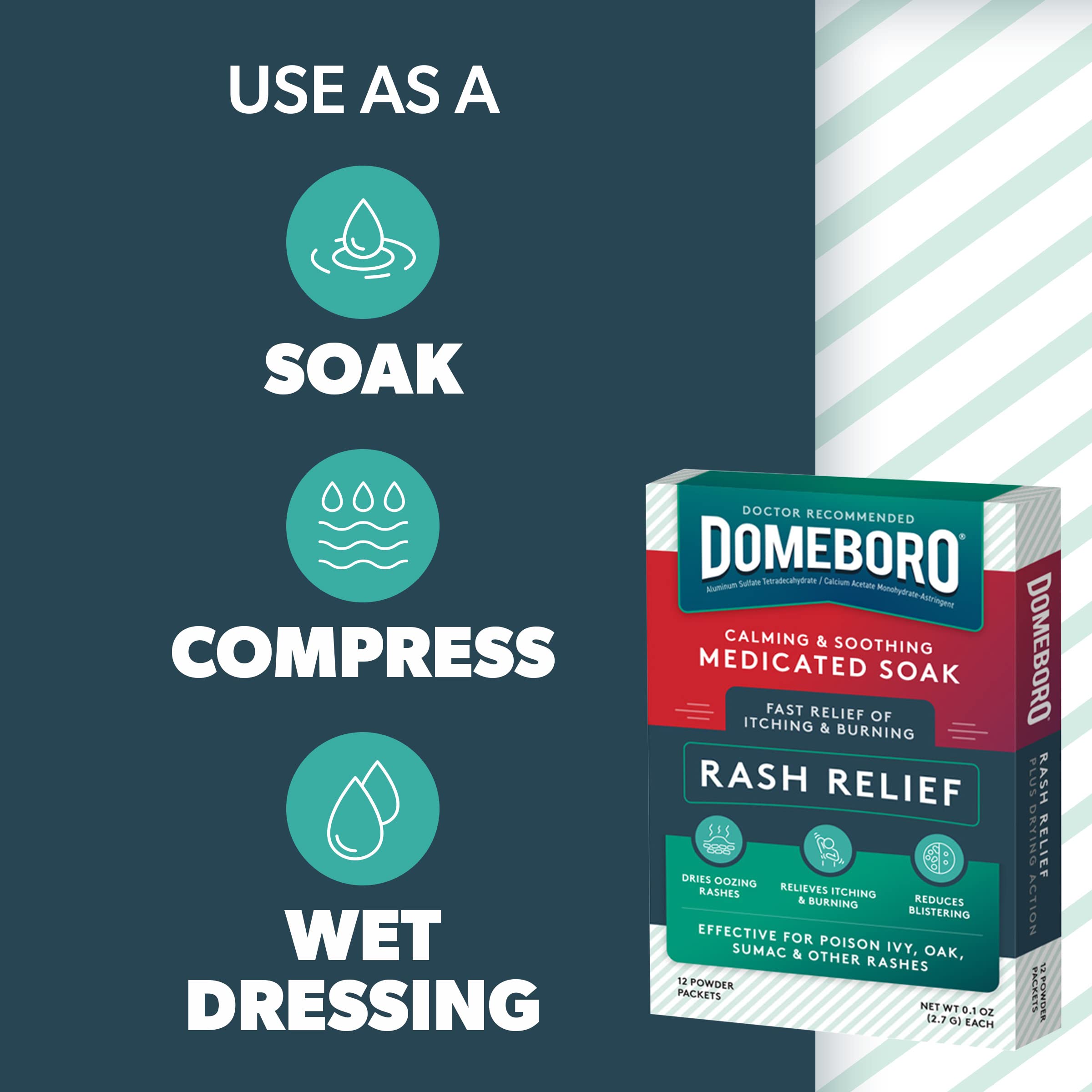 Domeboro Medicated Soak Rash Relief (Burows Solution), 12 Count (Pack of 1) - Packaging May Vary