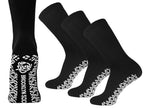 3 Pairs of Non-Skid Diabetic Crew Socks, Non Binding Top Therapeutic Cotton Gripper Socks (Black, Size: 9-11)