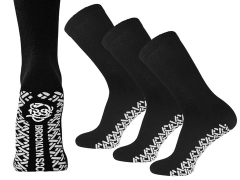 3 Pairs of Non-Skid Diabetic Crew Socks, Non Binding Top Therapeutic Cotton Gripper Socks (Black, Size: 9-11)