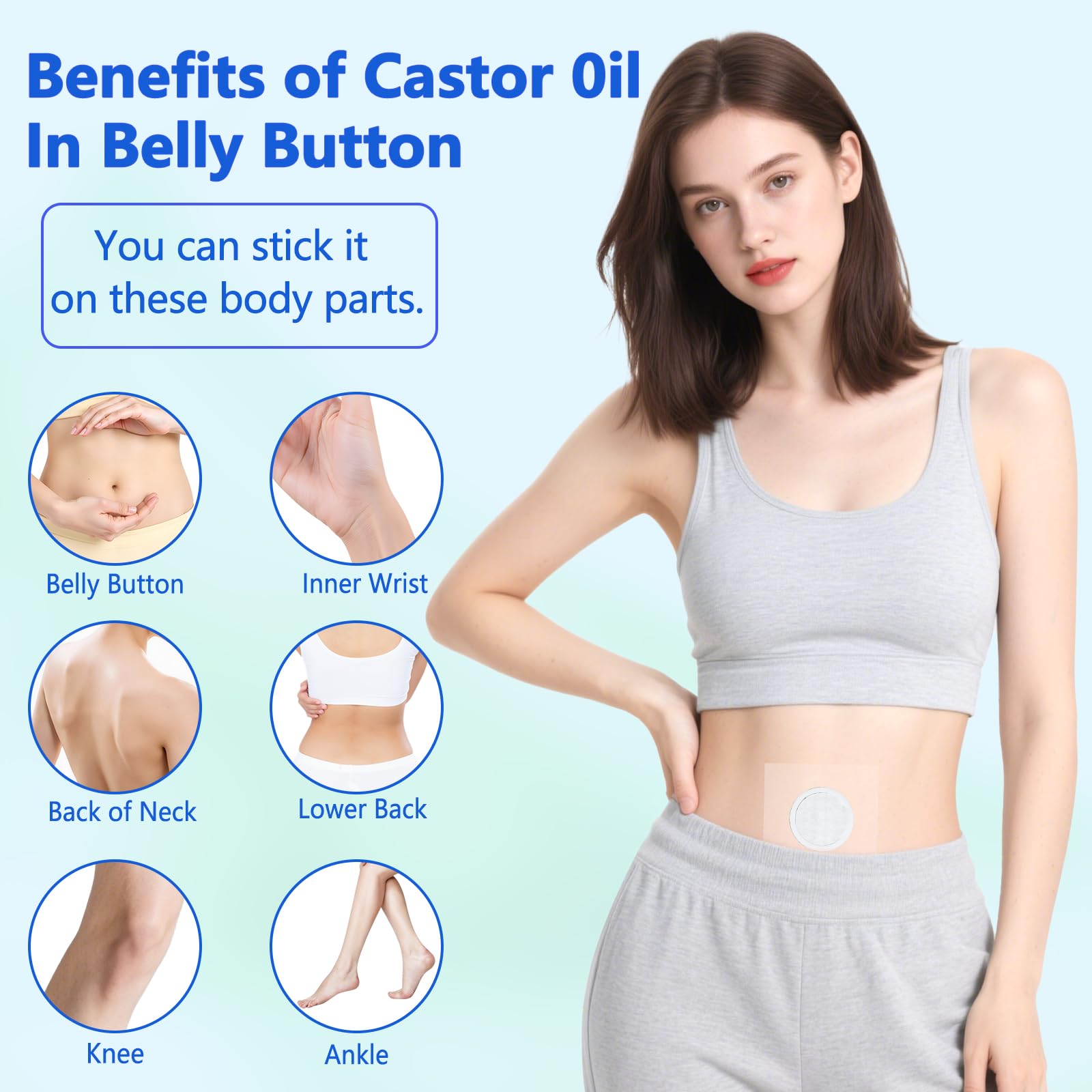Castor Oil Patches for Belly Button, Castor Oil Pack Wrap Organic Cotton Disposable Pads, 40PCS Extra Large Leak-Proof & Self-Ad