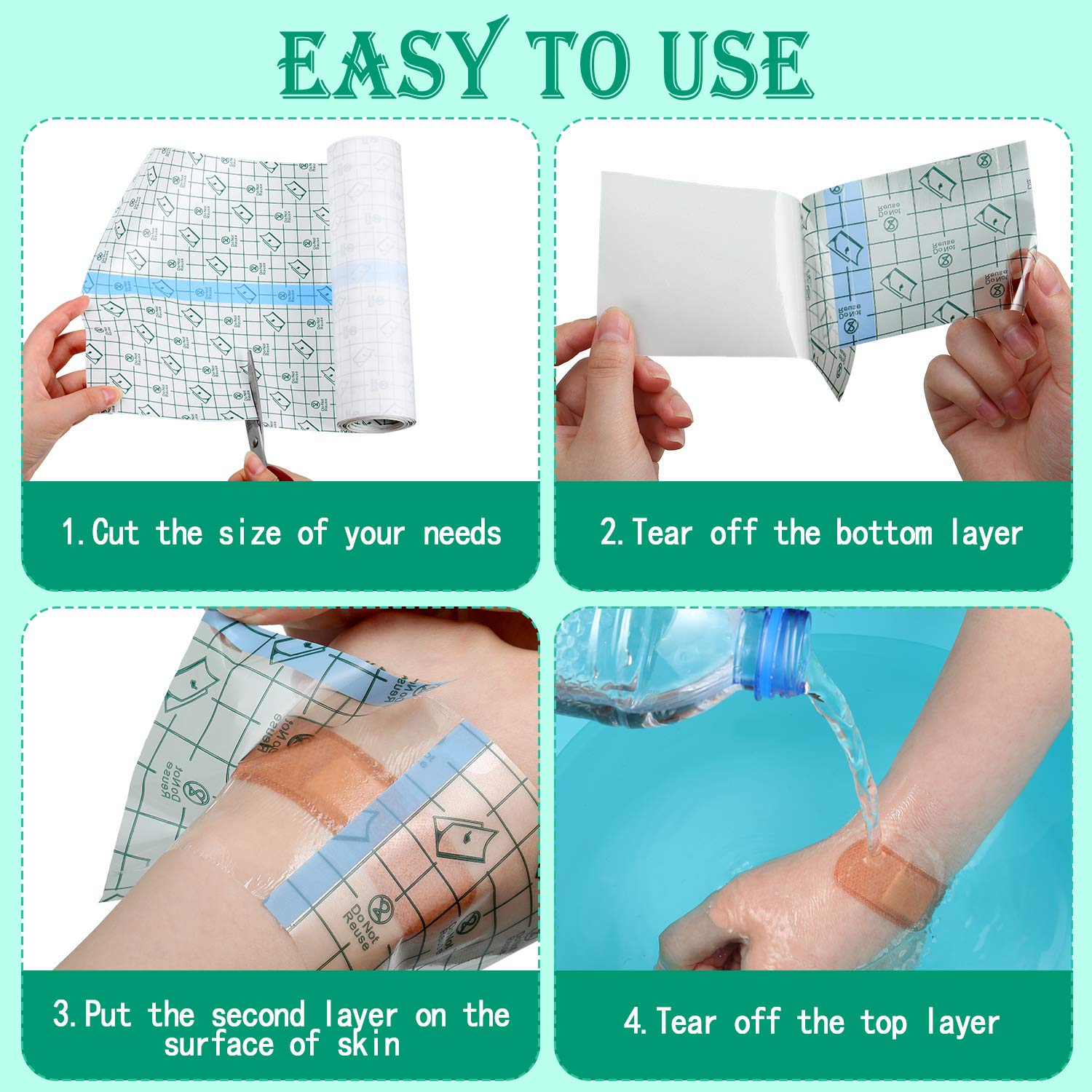 Transparent Dressing Adhesive Bandage Waterproof Clear Adhesive Bandages Stretch Tape for Tattoos Swimming (8 Inch x 5.47 Yard)
