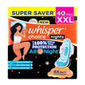 Whisper Choice Nights, 40 Xxl Pads, Gives Up To 100% WorryFree Protection All Night With 4X Back Coverage
