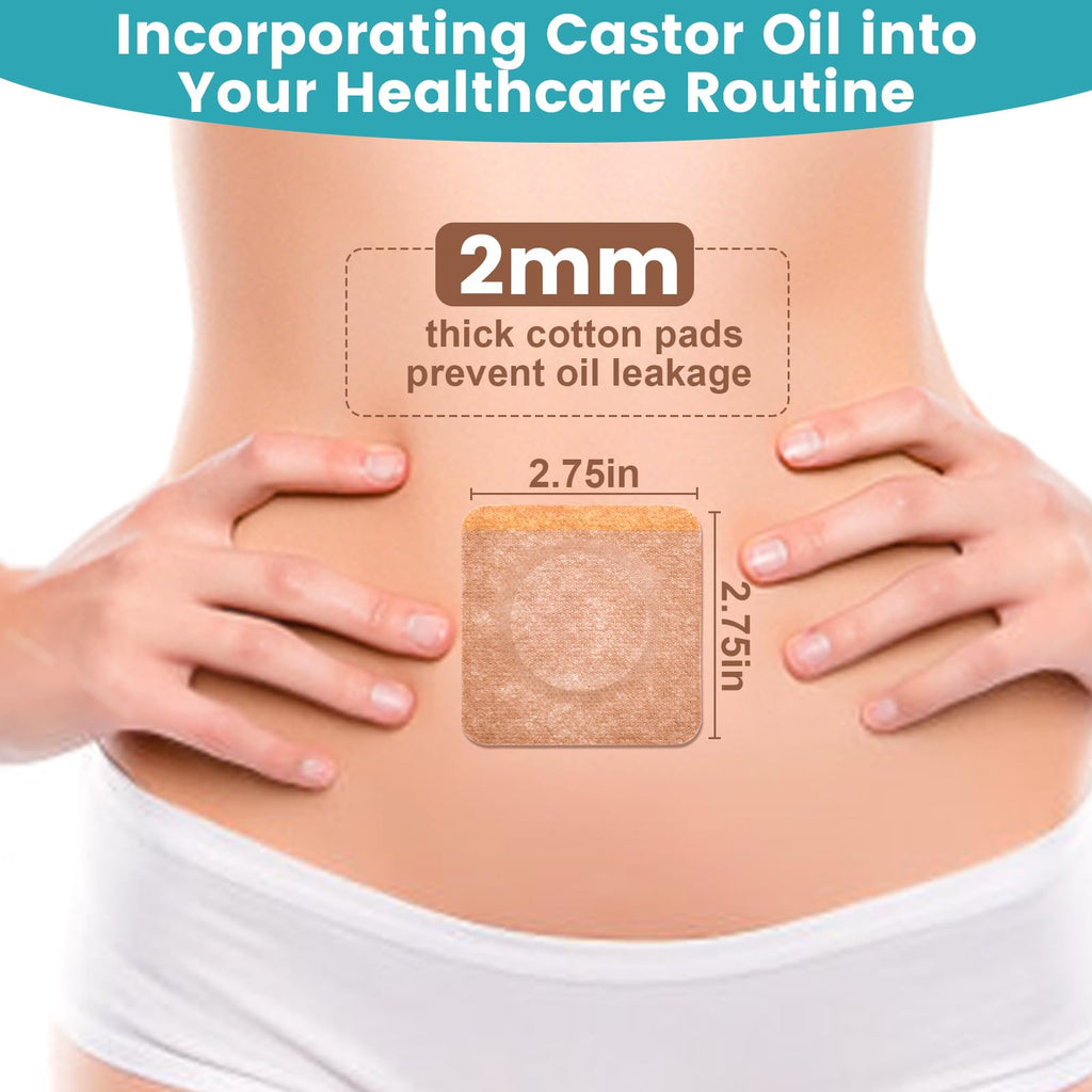 72Pcs Castor Oil Pack Wrap, Organic Cotton Castor Oil Patches for Belly Button, Disposable Self-Adhesive Pads, Portable Anti Lea