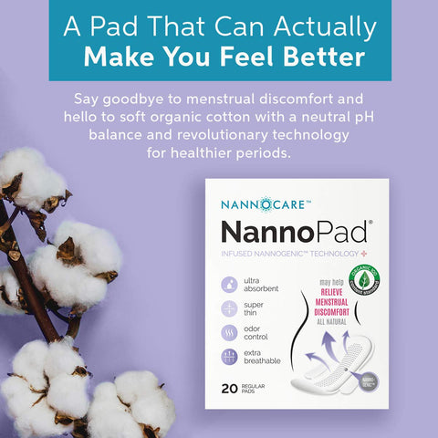 NannoPad Regular Pads for Women - Nannocare Certified Organic Cotton Pads - Pads with Wings - Feminine Hygiene Products - 20 San