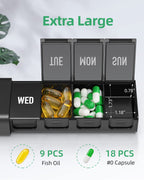 PULIV Dual Black Lightproof Weekly Pill Organizer, Extra Large Travel Pill Box 7 Day with Privacy Protection Design, BPA-Free Da