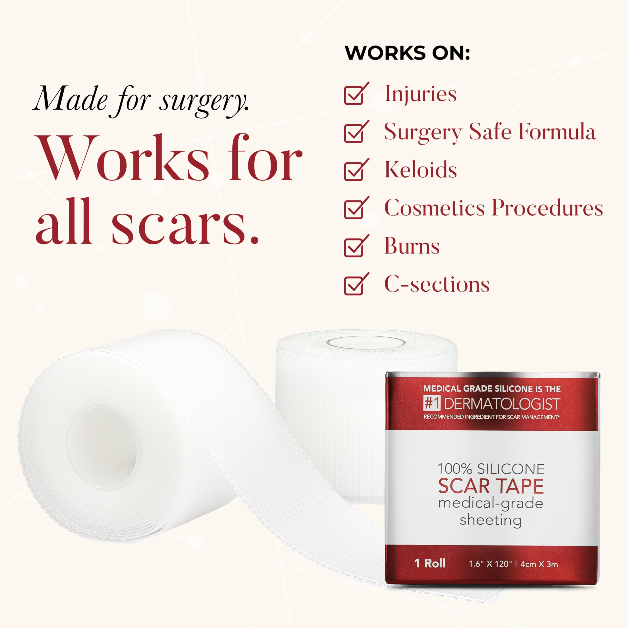 Physician Formulated Silicone Scar Sheets - Advanced Crosspolymer Medical Grade Silicone Scar Tape for Surgery, C Section, Keloi