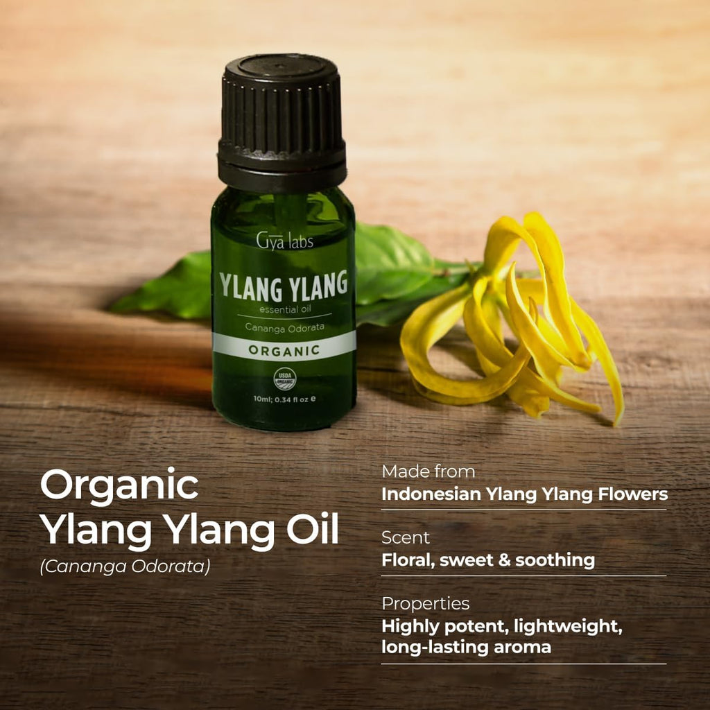 Gya Labs USDA Certified Organic Ylang-Ylang Essential Oil for Skin - 100% Pure Natural Organic Ylang Ylang Oil Perfume for Diffu